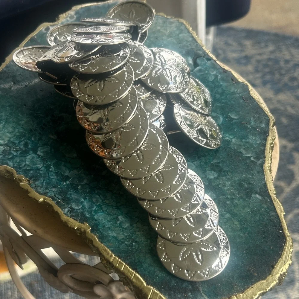 Vintage Silver Metal Sand Dollar Medallion Stretch Belt